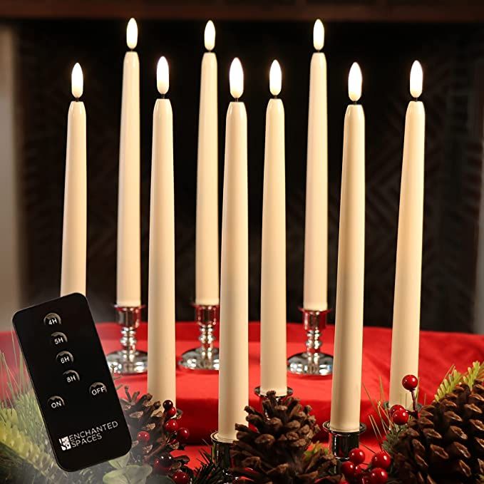 Set of 10 Flameless LED Ivory 10" Taper Candles Featuring Realistic Black Wick with Daily Timer, ... | Amazon (US)