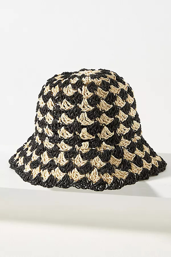By Anthropologie Straw Checkered Bucket Hat | Anthropologie (US)
