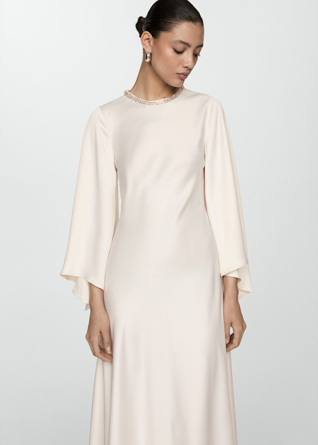 Flared-sleeve satin dress -  Women | Mango United Kingdom | MANGO (UK)