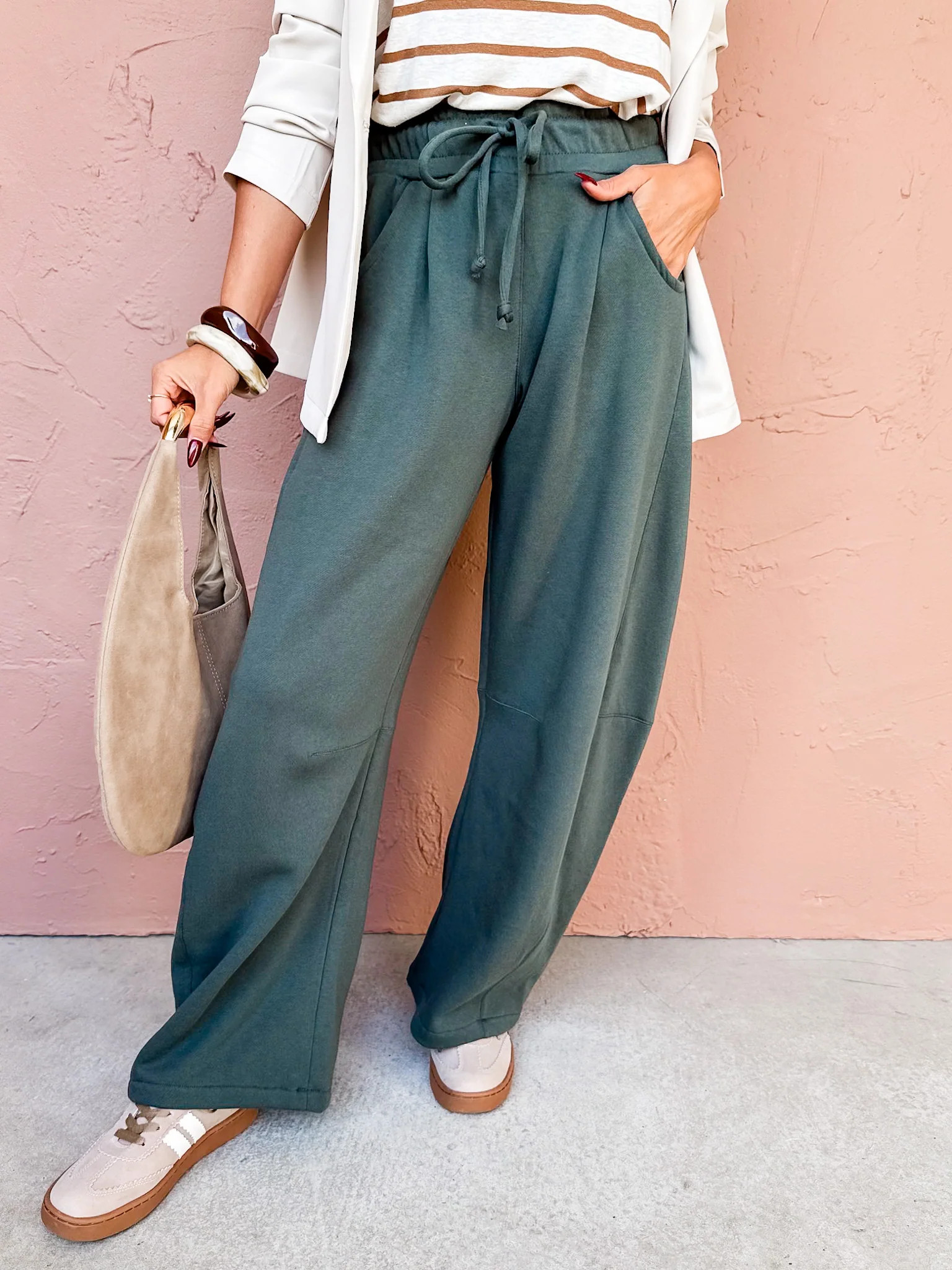 The Johnson Barrel Leg Sweatpants-Green | Ruthie Grace