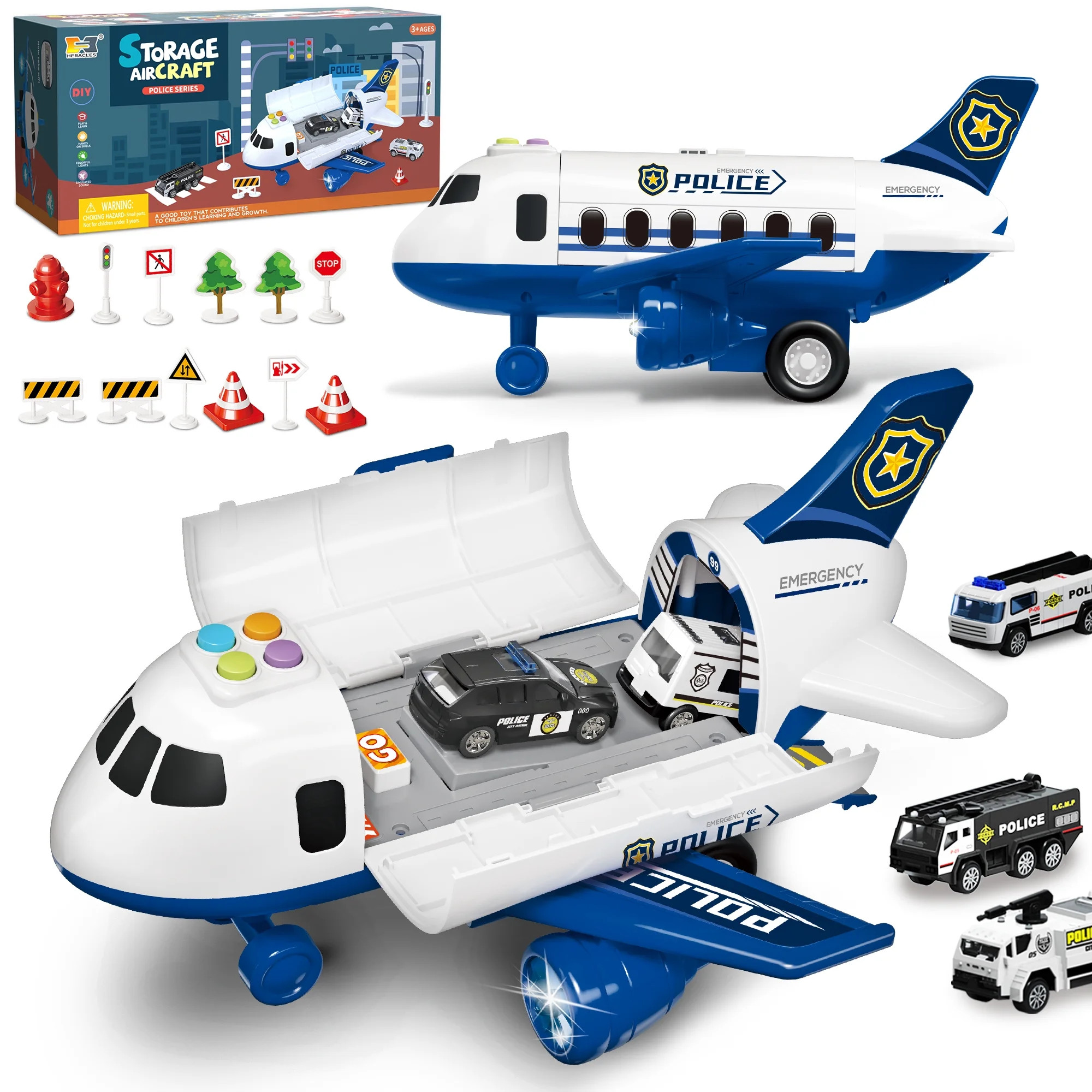 Hot Bee Airplane Vehicle Play Set for Kids, Police Theme Cargo STEM Toys with 2 Car, for Toddler ... | Walmart (US)