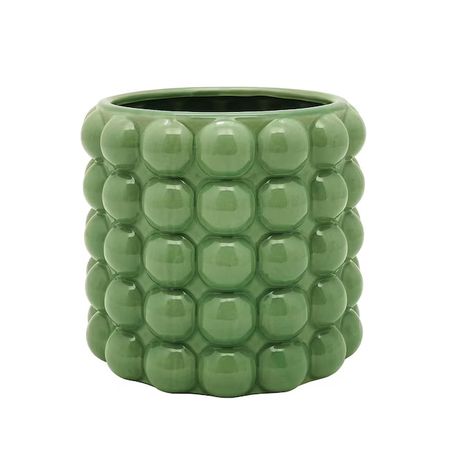 Origin 21 Round 7.63-Inches W Small Green Ceramic Indoor/Outdoor Planter with Drainage Holes | Lowe's
