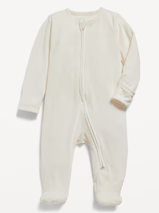 Unisex 2-Way-Zip Plush Ribbed Velour Sleep &amp; Play Footed One-Piece for Baby | Old Navy (US)