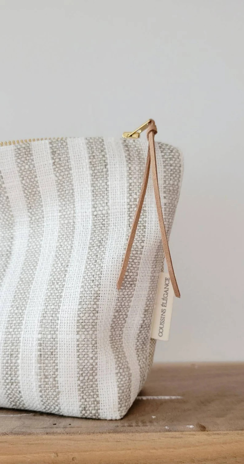 Beige Stripes Makeup Bag Neutral Cosmetic Bag Classy | Etsy | Etsy (US)
