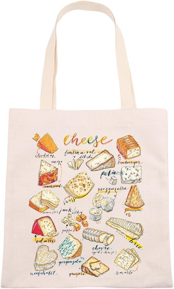 VAMSII Cheese Canvas Tote Bag Types Of Cheese Reusable Tote Bag Cheese Lover Gifts Cute Cheese Gr... | Amazon (US)