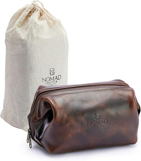 Premium Leather Travel Toiletry Bag for Men and Women, King-Size Dopp Kit with Waterproof Lining,... | Amazon (US)