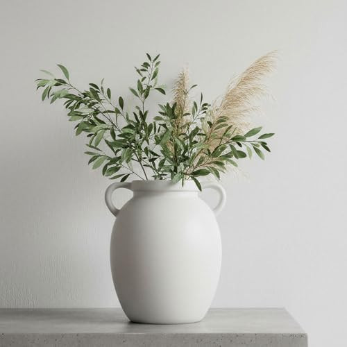 hjn Matte White Ceramic Jug Vase with Handles - Farmhouse Nordic Style Vase for Dried Fresh Flowe... | Amazon (US)
