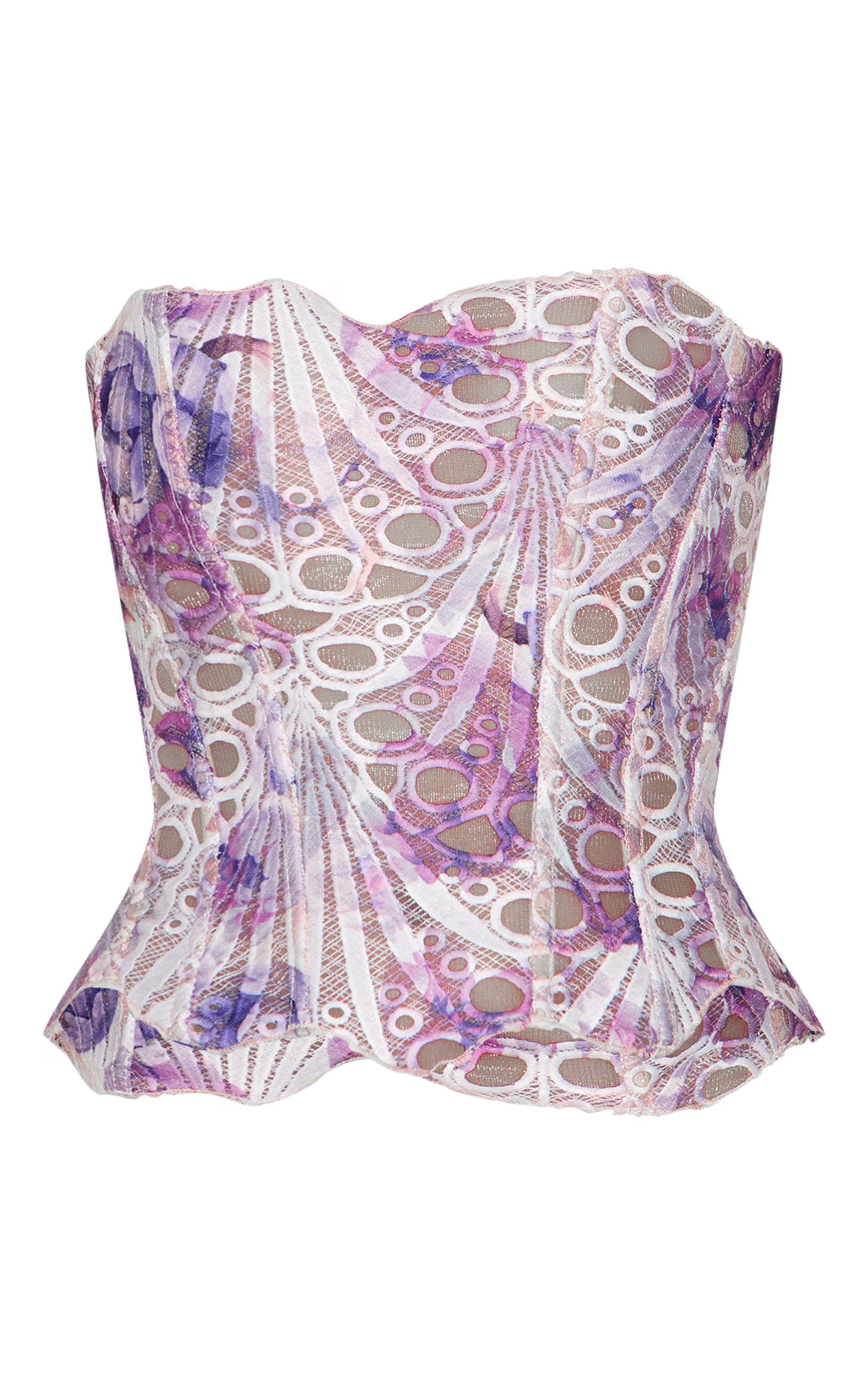 Blue Textured Sheer Floral Lace Corset | PrettyLittleThing UK