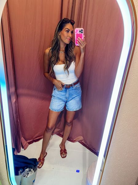 XS bodysuit but I needed the small bc of my love torso lol but super soft material and stretchy. 

Shorts are a 25 and one of my fav!! 

Shoes are a great similar style to the Hermes but a fraction of the price 

#LTKFindsUnder50 #LTKStyleTip #LTKSaleAlert
