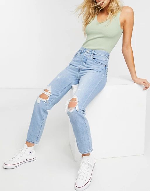 Levi's 501 crop jeans with ripped knees in light wash | ASOS (Global)