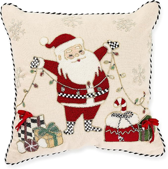 MACKENZIE-CHILDS Throw Pillow, Decorative Cotton Pillow for Christmas Decor, 18x18, Santa with Tr... | Amazon (US)