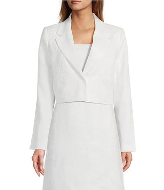 Embroidered Linen Notch Lapel Long Sleeve Button Front Cropped Coordinating Blazer | Dillard's