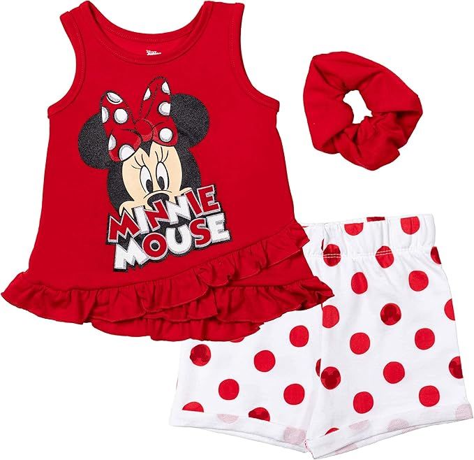 Disney Minnie Mouse Fashion T-Shirt Shorts Set with Scrunchie | Amazon (US)