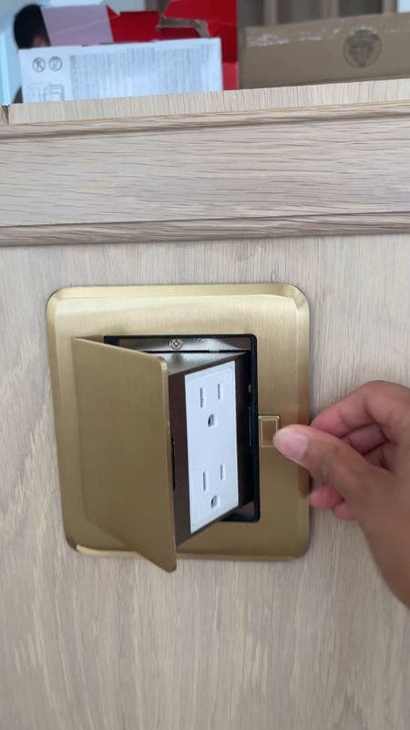 We found these chic gold pop up outlets at @homedepot! They can be used for the floor too! We put them in our island! #homedepot #homehack 

#LTKHome #LTKVideo