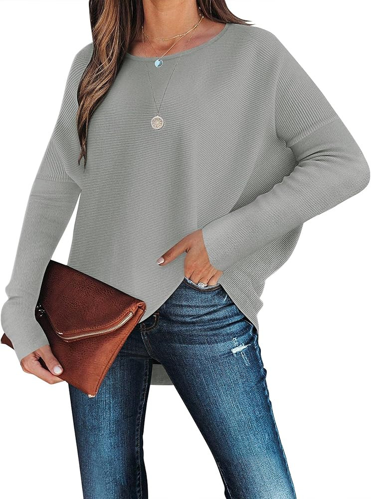 Caracilia Women's Off Shoulder Long Batwing Sleeve Oversized Pullover Knit Jumper High Low Dolman... | Amazon (US)