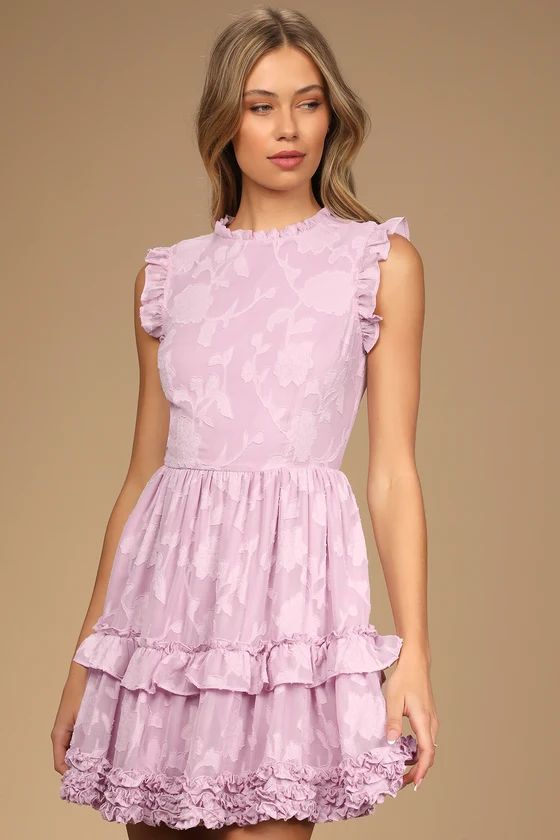 True as Can Be Lavender Burnout Floral Ruffled Mini Dress | Lulus (US)
