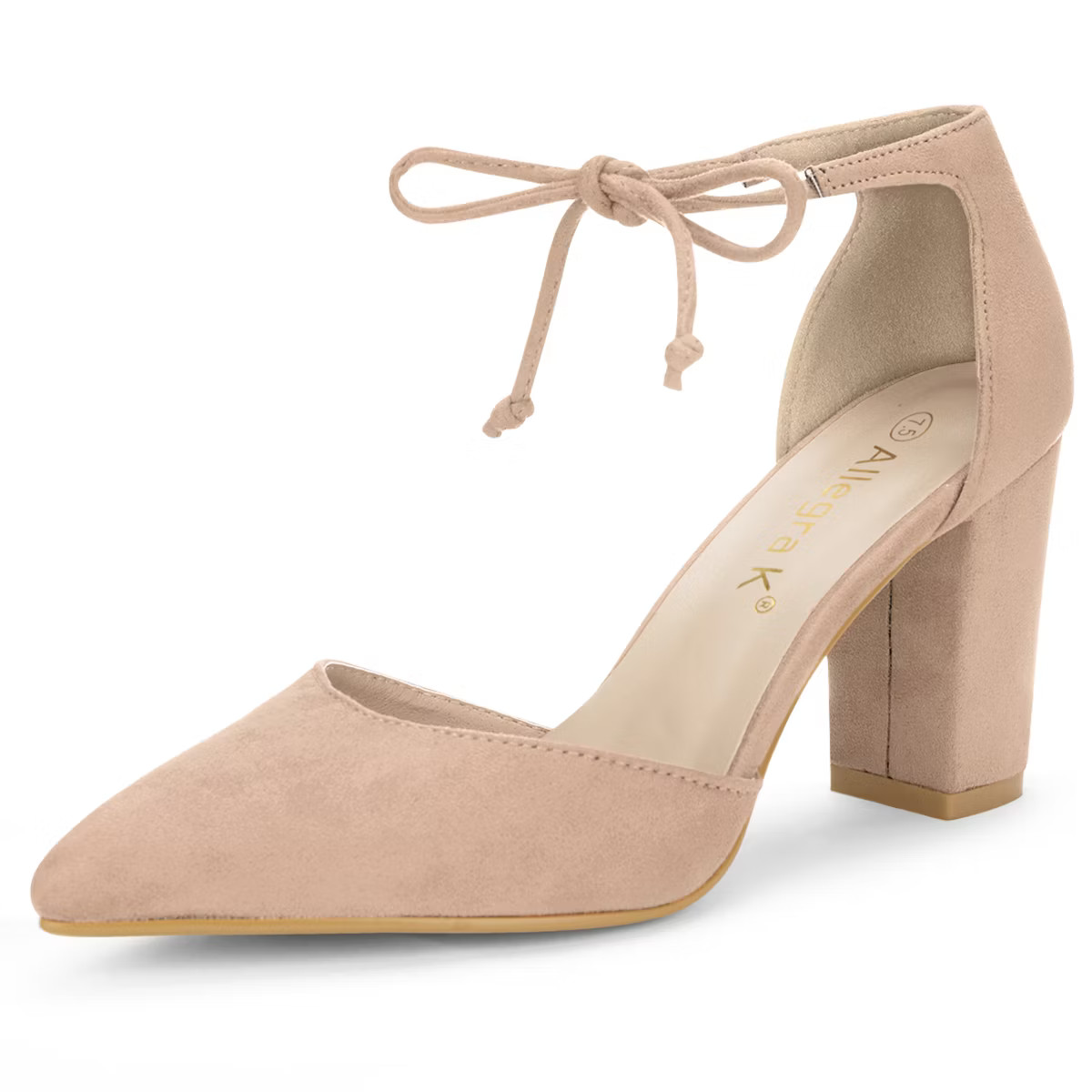 Allegra K Women's Ankle Tie Point Toe High Block Heel Dress Pumps Nude 7.5 | Target
