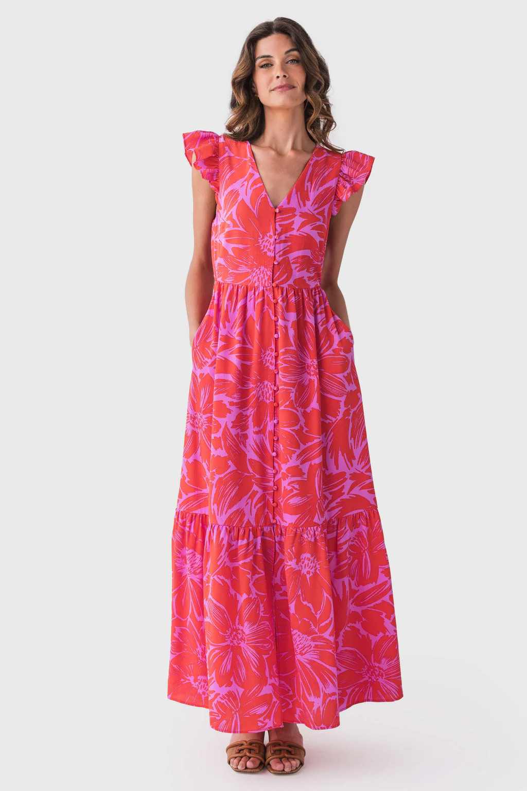 Sugarlips Rania Floral Evianna Flutter Maxi Dress | Social Threads