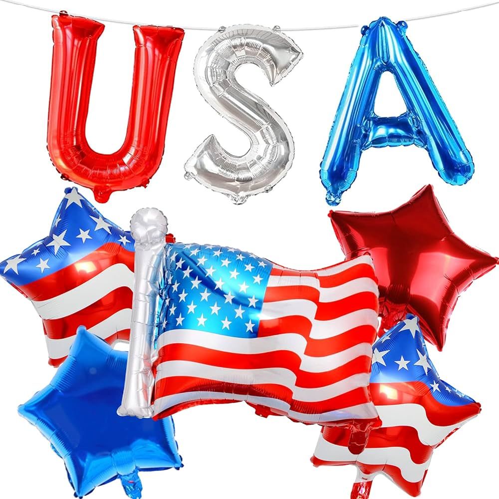 Memorial Day Decorations Balloons, USA Memorial Day Decor Foil Balloons American Flag Memorial Da... | Amazon (US)
