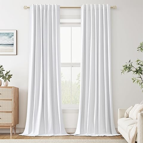 White Cotton Curtains 96 Inches Long for Living Room - Textured Semi Sheer Light Filtering Window... | Amazon (US)