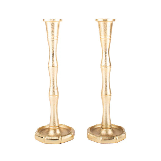 Gold Bamboo Taper Holder - Set of 2 | Cailini Coastal
