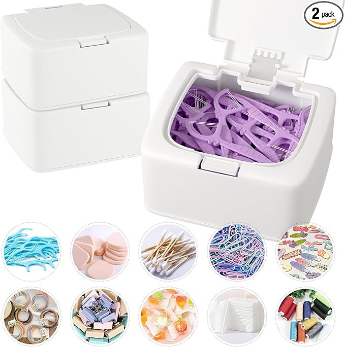 2-Pack Floss Pick Holder and Qtip Holder with One-Touch Opening, Quick Refill for Floss Picks, Co... | Amazon (US)