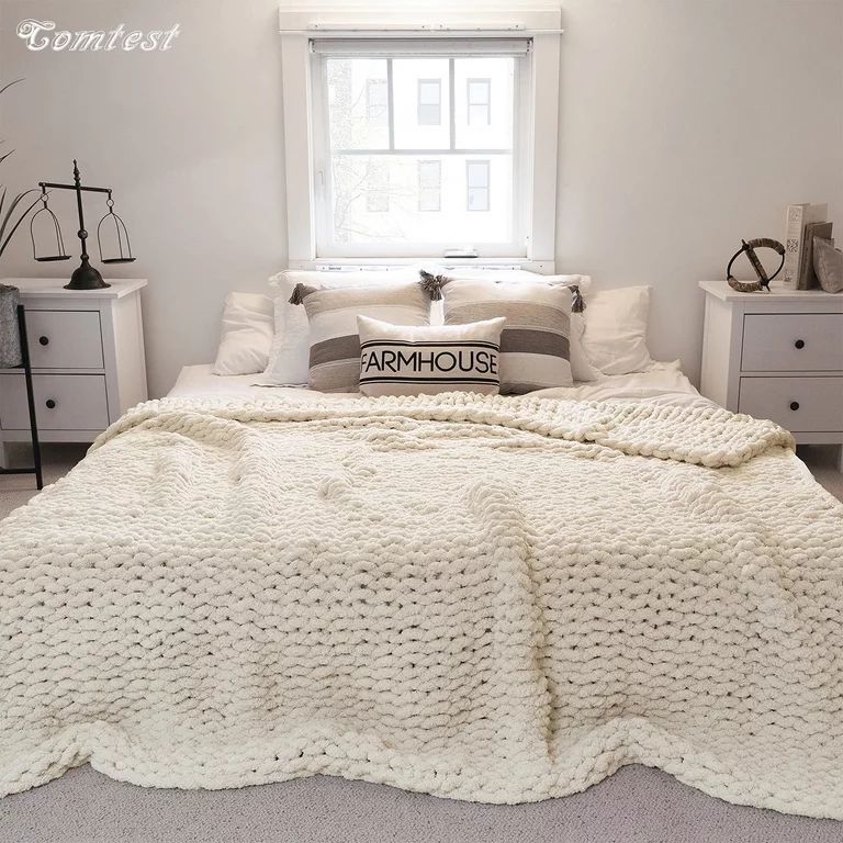 Comtest Chunky Knit Throw Blanket Chenille, Beige, 40"x40"(Single Sofa) | Walmart (US)
