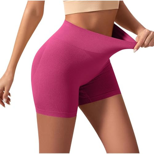 Womens Yoga Shorts High Waist Solid Stretch Butt Lift Leggings Tummy Control Seamless Trendy Athletic Bottom Classic Hot Pink | Amazon (US)