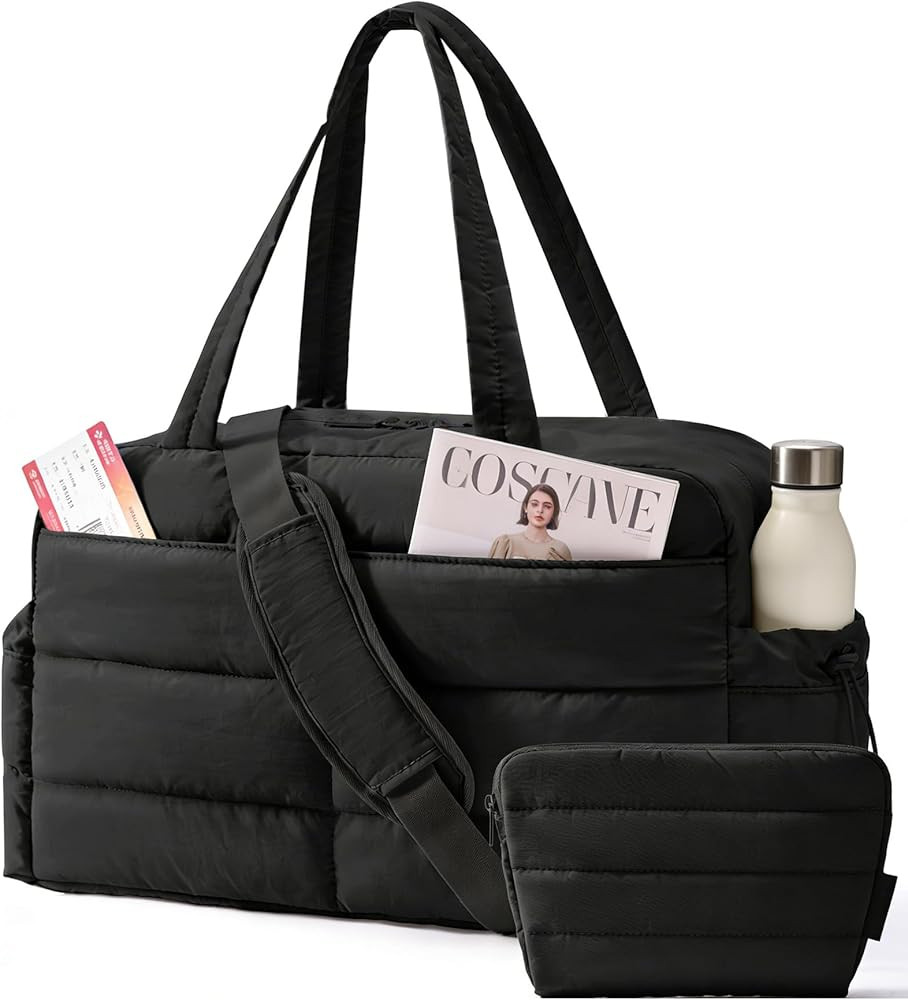 BAGSMART Gym Bag for Women, Lightweight Puffer Duffle Bag 2-PC Travel Bag, 31L Weekender Overnigh... | Amazon (US)