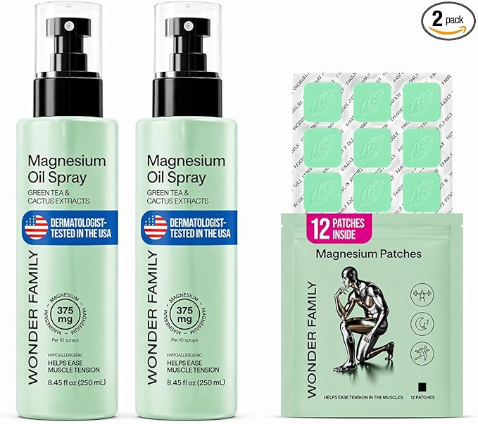 Pure Magnesium Oil Spray Set 2 Pack + 12 Patches — Topical Magnesium Mist for Feet & Body, Ever... | Amazon (US)