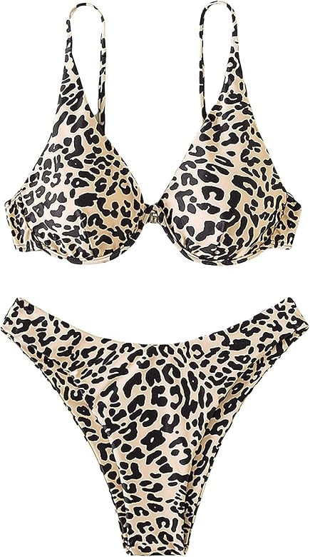 Verdusa Women's 2 Piece Triangle Bikini High Cut Bathing Suit Swimsuit | Amazon (US)