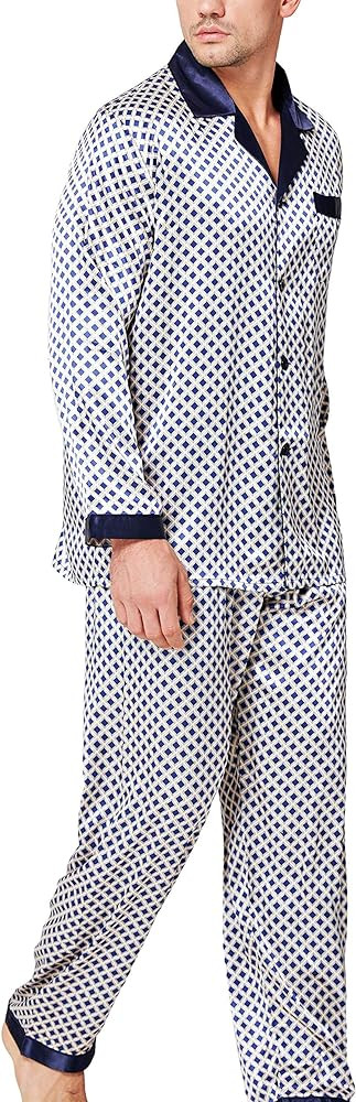 Lonxu Pajamas Set Mens Silk Satin Pajamas Long Sleeve Loungewear Two-Piece Sleepwear Button-Down ... | Amazon (US)
