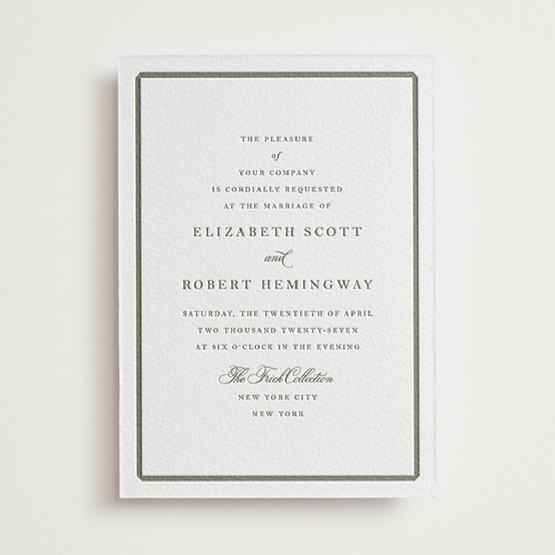 "Bevel" - Customizable Letterpress Wedding Invitations in Green by Megan Davis. | Minted