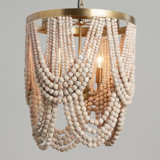 Whitewash Wood Draped Bead 4 Light Chandelier | World Market