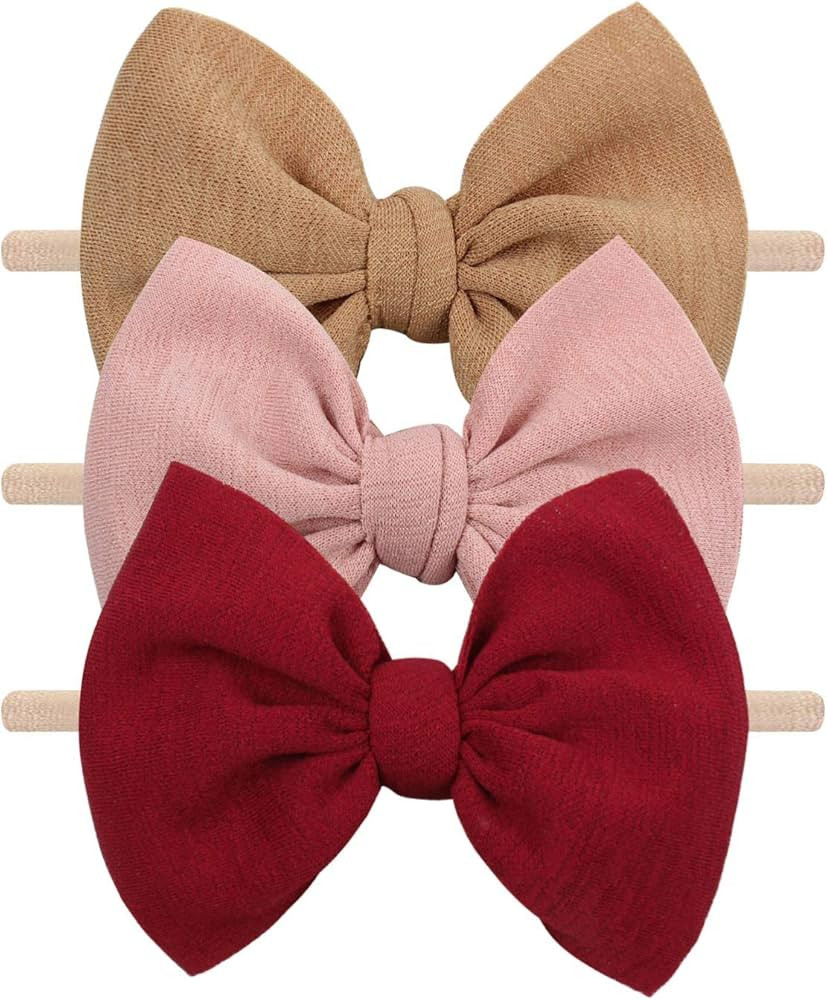 YanJie Baby Girls Nylon Headbands Newborn Bows Handmade Hair Bows Hairbands Hair Accessories for New | Amazon (US)