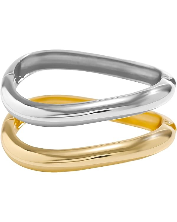 Gold Bangle Bracelets for Women Silver Plated Wide Wire Chunky Cuff Bracelets Trendy Hinged Cuff ... | Amazon (US)