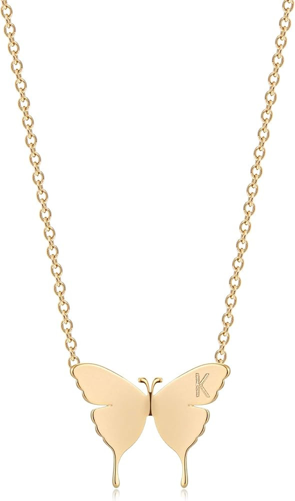 MEVECCO Gold Dainty Initial Necklace 18K Gold Plated Butterfly Pendant Name Necklaces Delicate Ev... | Amazon (US)