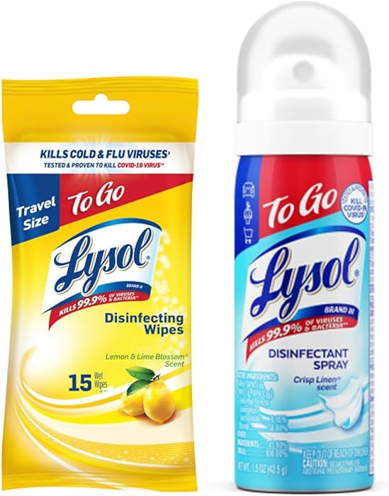 Lysol To Go Bundle - 1.5 Ounce Crisp Linen Disinfectant Spray and Lemon Lime Disinfecting Wipes F... | Amazon (US)