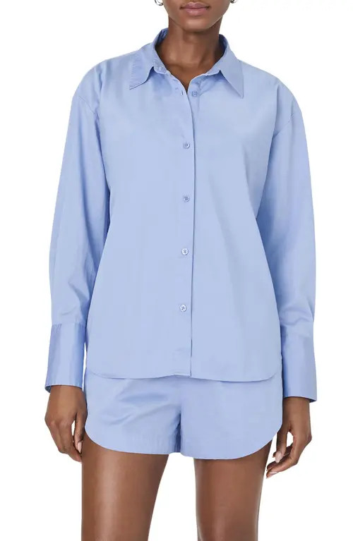 French Connection Alexis Oversize Crossover Cotton Button-Up Shirt in Oxford Blue at Nordstrom, Size X-Small | Nordstrom