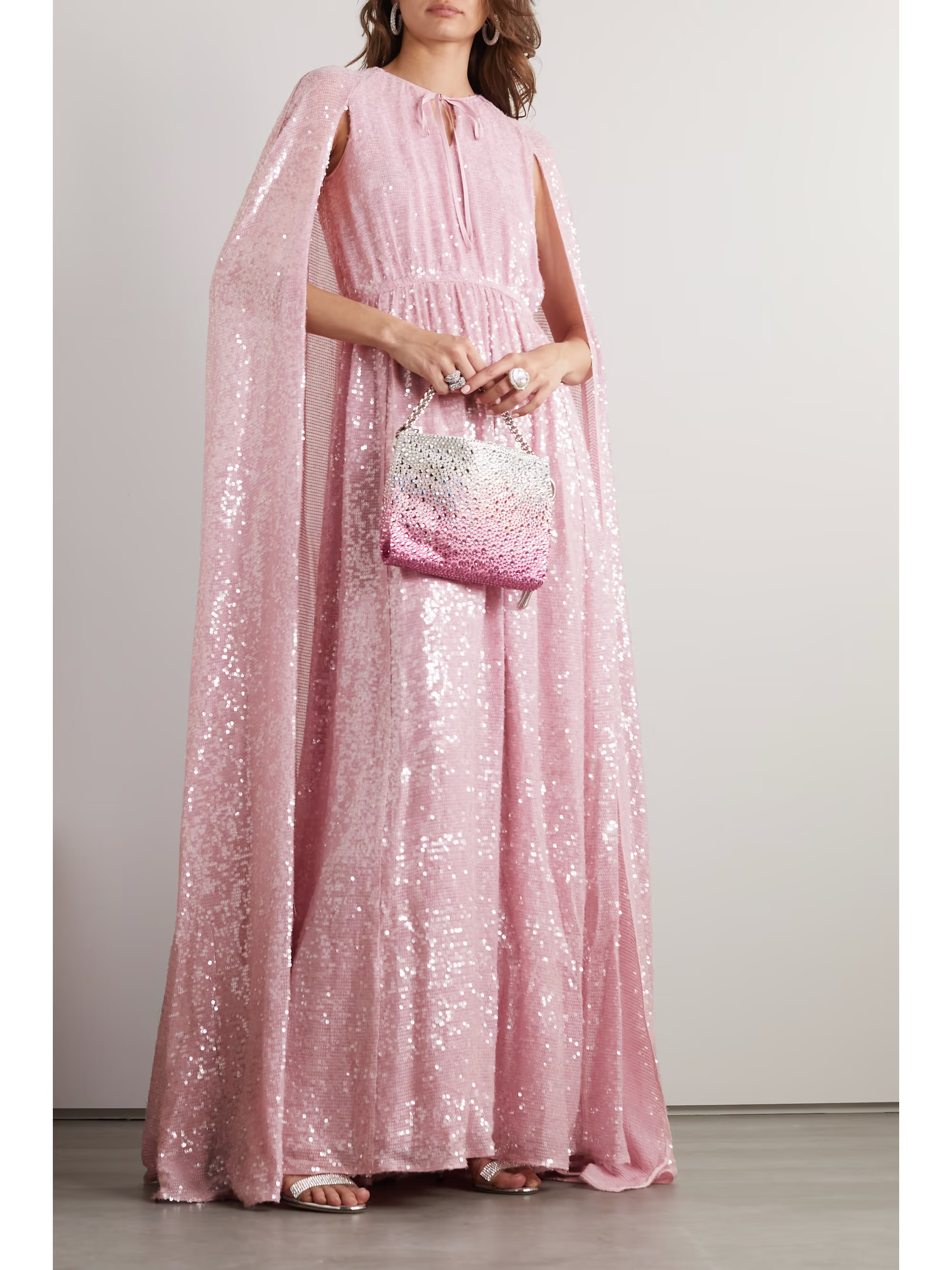 Kenley cape-effect gathered sequined chiffon gown | NET-A-PORTER (US)