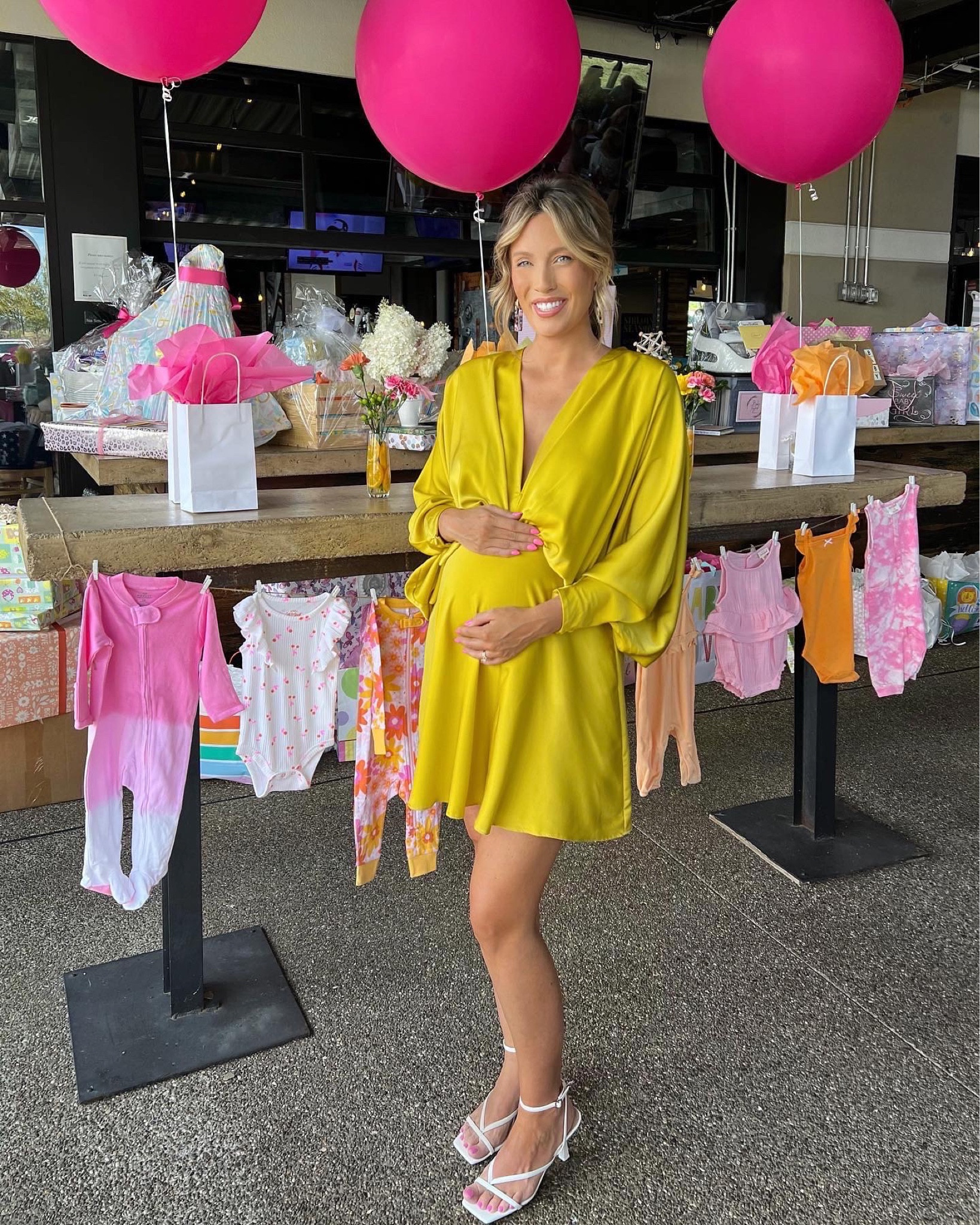 Baby shower dress - not maternity but sized up to an 8 - I am 5’7” for reference 💓 #bumpfriendly #pregnancystyle