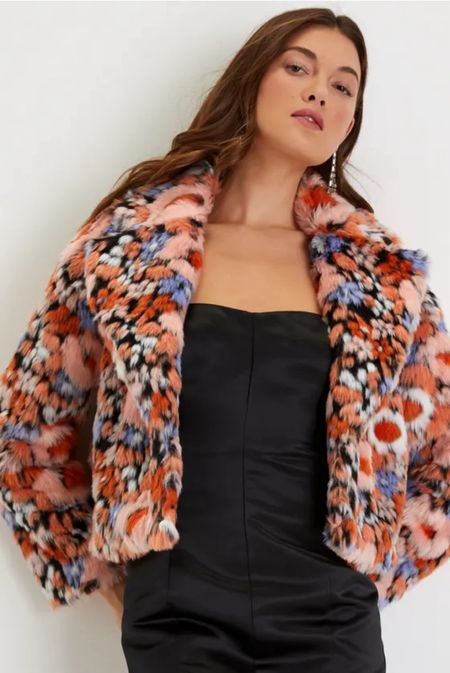 Undoubtedly Cute Black Multi Floral Faux Fur Collared Coat.