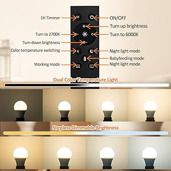 Brilvibera A19 LED Light Bulbs, E26 Dimmable Bulb with Remote Control, Warm White 2700k-6000K, 35... | Amazon (US)