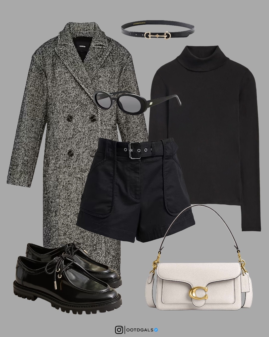 Black & Tweed Fall Outfit | Minimal Chic Look

An elevated fall outfit that blends modern minimalism with timeless textures. This black turtleneck and belted shorts pair effortlessly with a herringbone tweed coat for a structured yet wearable cold-weather look. The cream shoulder bag and gold accents add the perfect contrast.

✨ Style Notes:
– Minimal chic fall outfit
– Tweed coat layered over a sleek all-black base
– Works for daytime, city walks, or elevated casual looks
– Add gold accessories to warm up the cool tones

🛍 Shop the full look:
• Tweed double-breasted coat
• Black turtleneck
• High-waist belted shorts
• Black sunglasses
• Black loafers
• Cream shoulder bag
• Black belt with gold hardware

#LTKSeasonal #LTKStyleTip #LTKWorkwear

#LTKWorkwear #LTKStyleTip #LTKSeasonal