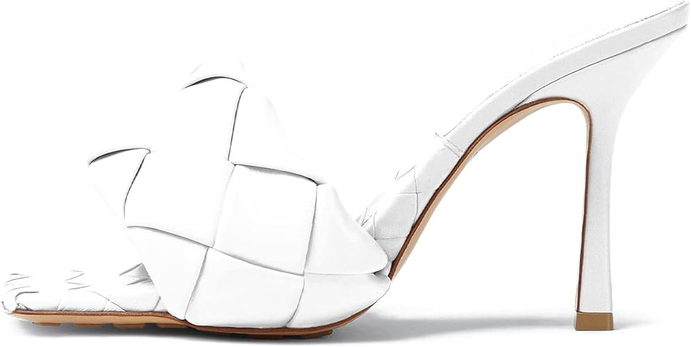 anteikira Women's Fashion High Heels Slip On Slingback Casual Sexy Woven Strap Ooen Square Toe St... | Amazon (US)