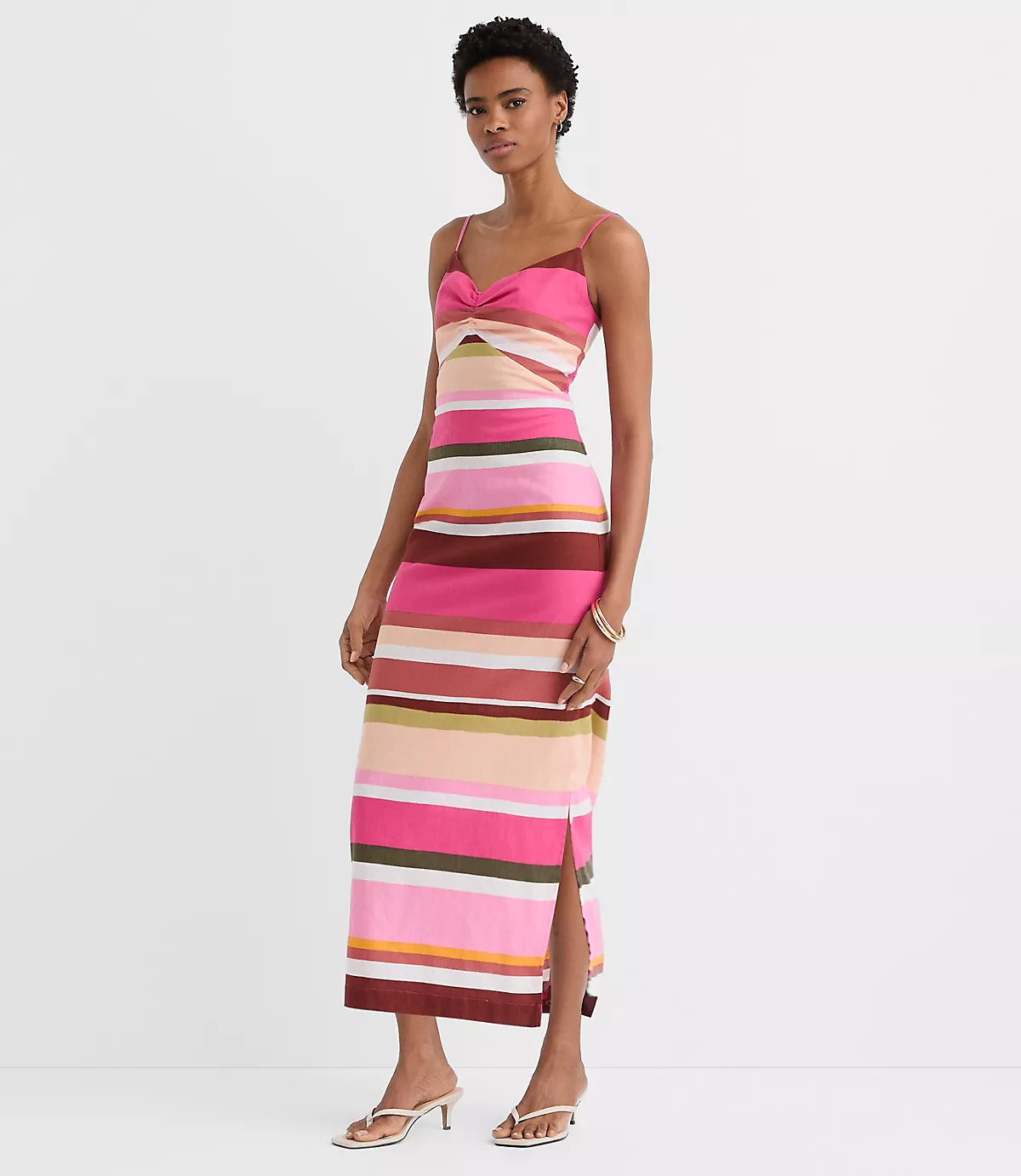Striped Linen Cotton Strappy Midi Dress | LOFT