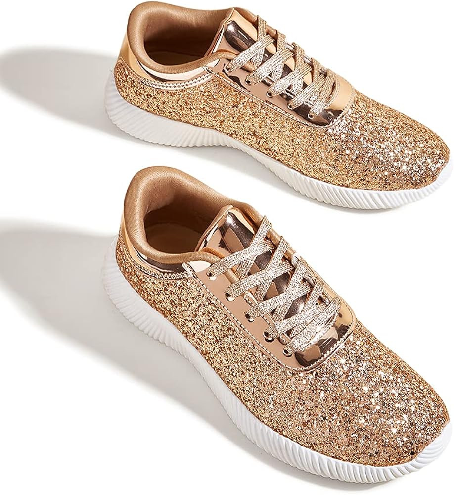 BELOS Women's Glitter Shoes Sparkly Lightweight Metallic Sequins Tennis Shoes | Amazon (US)