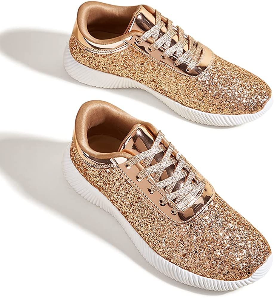 BELOS Women's Glitter Shoes Sparkly Lightweight Metallic Sequins Tennis Shoes | Amazon (US)