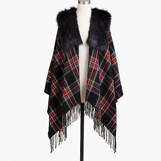 Faux-fur plaid cape-scarf | J.Crew Factory