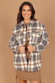 Alex Double-Breasted Pocket Shacket - Grey Check | Petal & Pup (US)